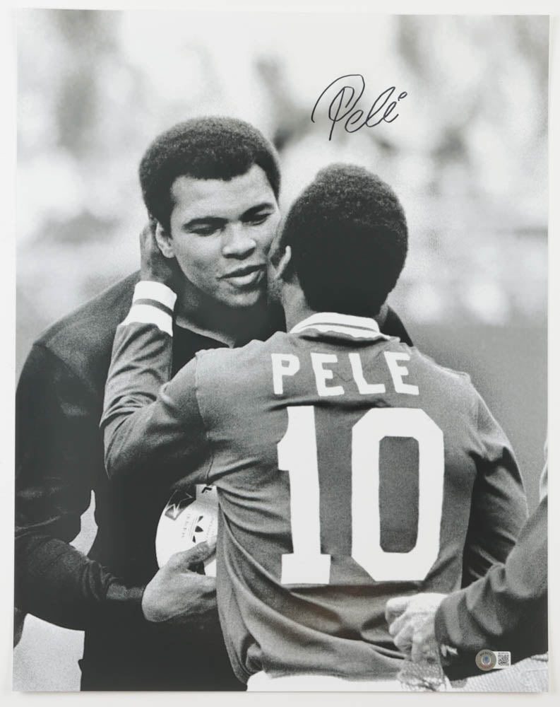 Pele Signed Brazil 16x20 Photo with Muhammad Ali (Beckett)