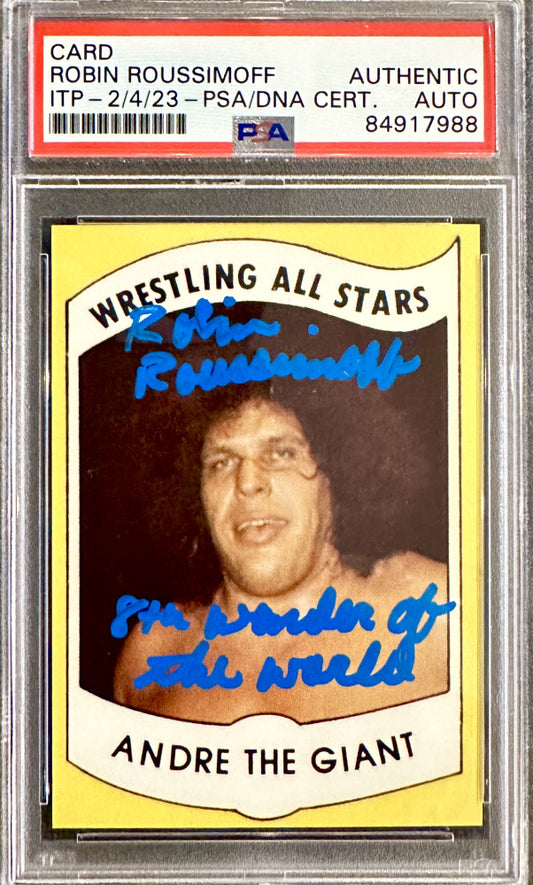 Robin Roussimoff Signed 1982 Wrestling All-Stars Japan Andre the Giant Inscribed "8th Wonder of the World" (PSA)