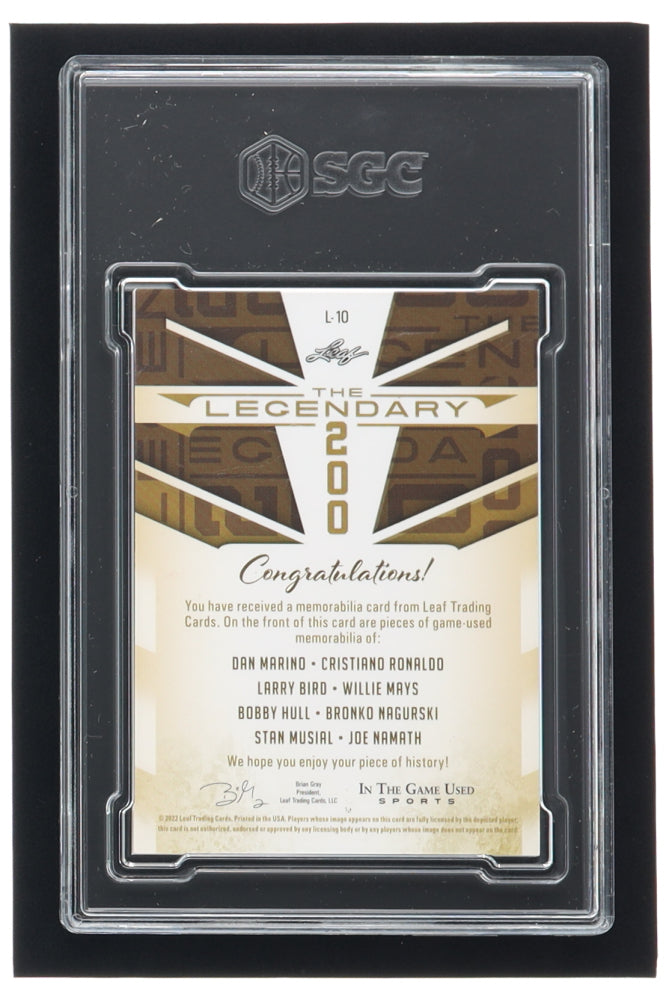 Dan Marino / Cristiano Ronaldo / Larry Bird / Willie Mays / Bobby Hull / Bronko Nagurski / Stan Musial / Joe Namath 2022 ITG Used Sports The Legendary 200 Memorabilia Rainbow Cracked Ice #L10 # 3/7 (SGC 9)