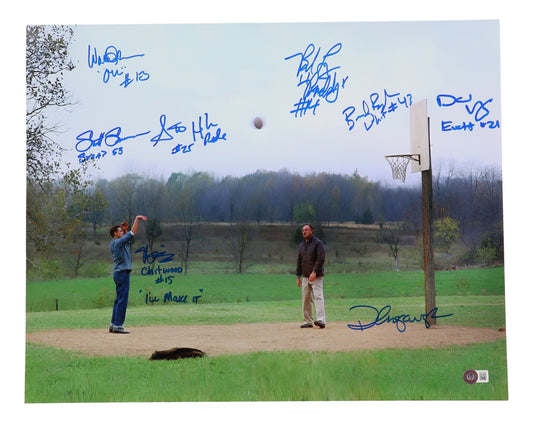 "Hoosiers" 16x20 Photo Signed By (8) With David Anspaugh, Wade Schenck, Brad Boyle, Steve Hollar (Beckett)