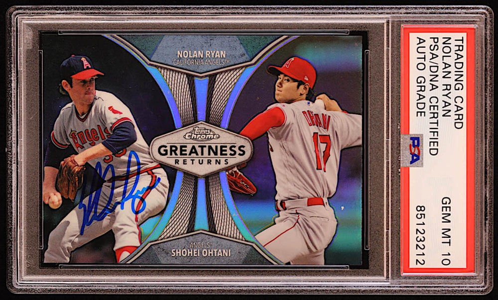 Nolan Ryan Signed Shohei Ohtani / Nolan Ryan 2019 Topps Chrome Greatness Returns #GRE3 (PSA | Autograph Graded 10)