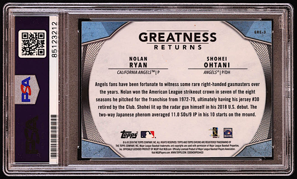 Nolan Ryan Signed Shohei Ohtani / Nolan Ryan 2019 Topps Chrome Greatness Returns #GRE3 (PSA | Autograph Graded 10)