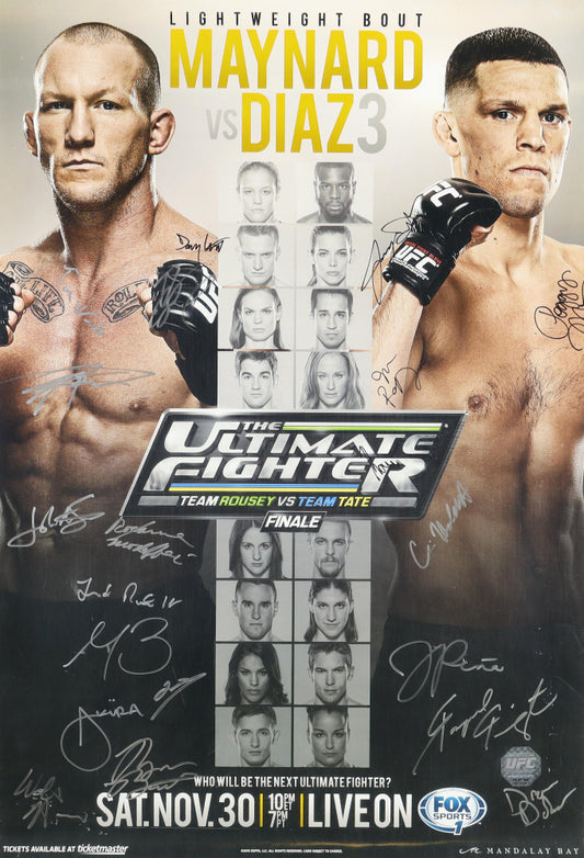 "UFC Lightweight Bout: Maynard vs Diaz" LE 27x39 Poster Signed By (20) With Nate Diaz, Gray Maynard, Michael Wootten, Raquel Pennington (UFC)