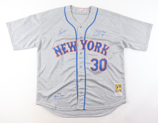 Nolan Ryan Signed Throwback Jersey Inscribed "69 W.S. Champs" & "H.O.F 99" (PSA)