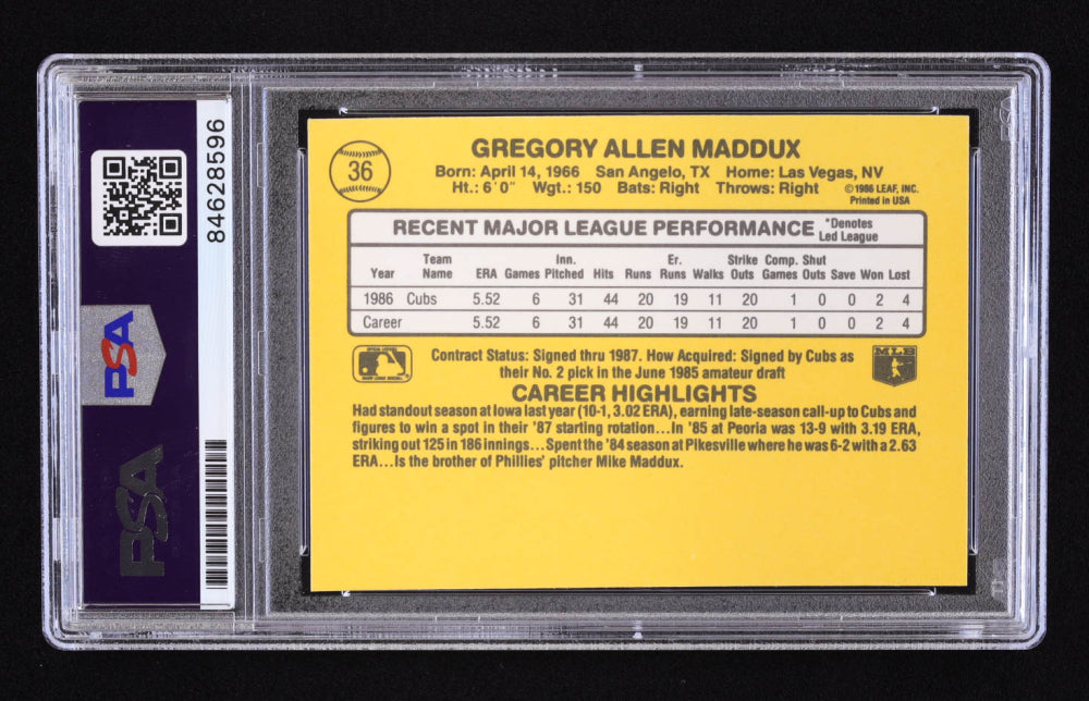 Greg Maddux Signed 1987 Donruss #36 RC (PSA)