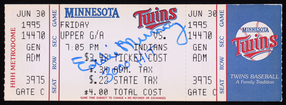 Eddie Murray Signed 1995 Twins Game Ticket Inscribed 