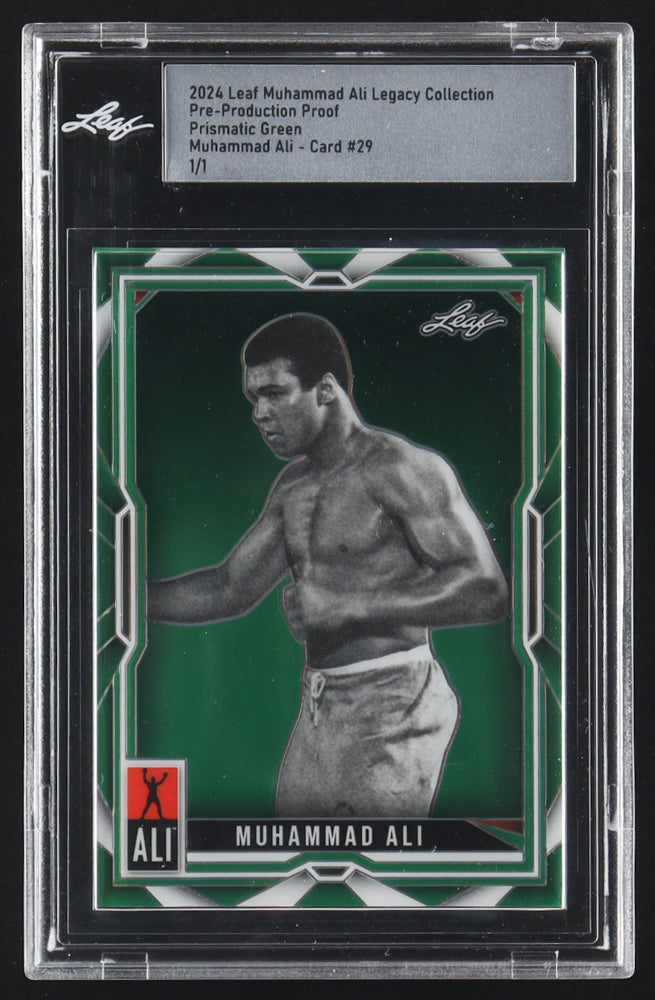 Muhammad Ali 2024 Leaf Muhammad Ali Legacy Collection Pre-Production Proof Prismatic Green #29 #1/1 (Leaf)