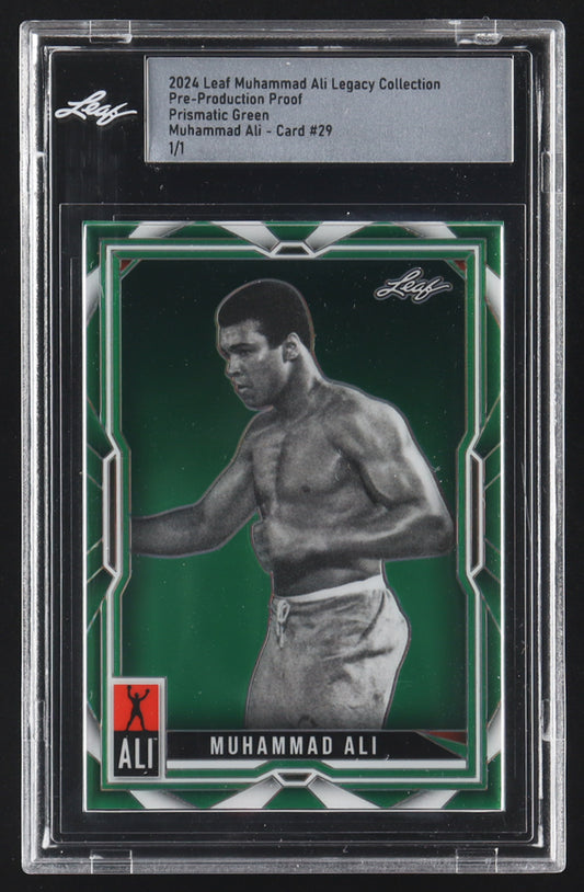 Muhammad Ali 2024 Leaf Muhammad Ali Legacy Collection Pre-Production Proof Prismatic Green #29 #1/1 (Leaf)