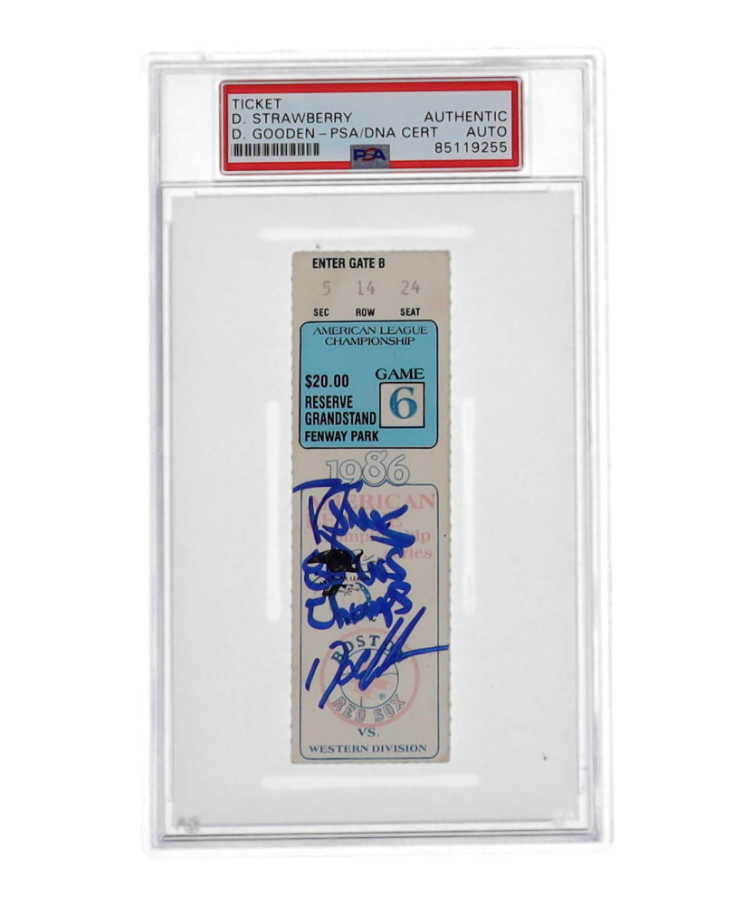 Darryl Strawberry & Dwight Gooden Signed 1986 Original World Series Ticket Inscribed 