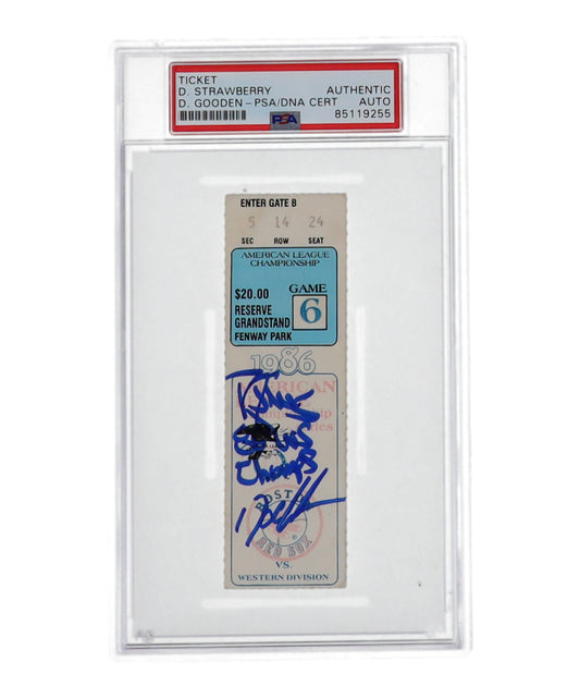 Darryl Strawberry & Dwight Gooden Signed 1986 Original World Series Ticket Inscribed "86 WS Champs" (PSA)