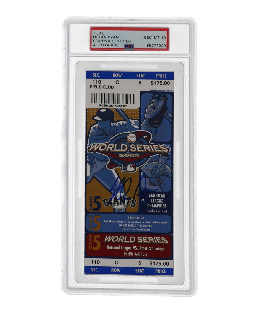 Nolan Ryan Signed 2002 World Series Game 5 Ticket (PSA | Autograph Graded 10)