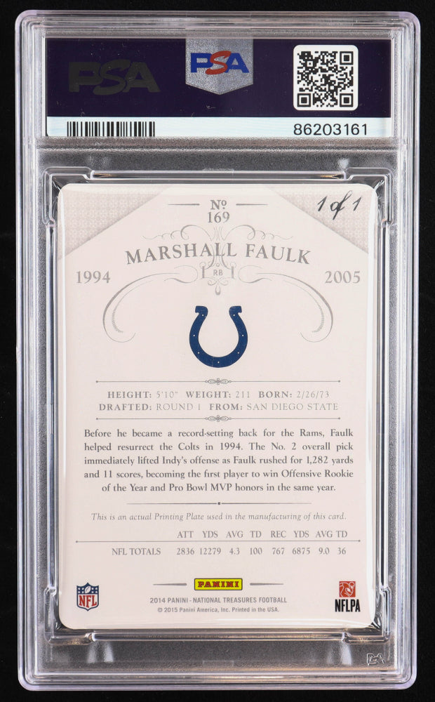 Marshall Faulk 2014 Panini National Treasures Printing Plates Magenta #169 #1/1 (PSA 9)