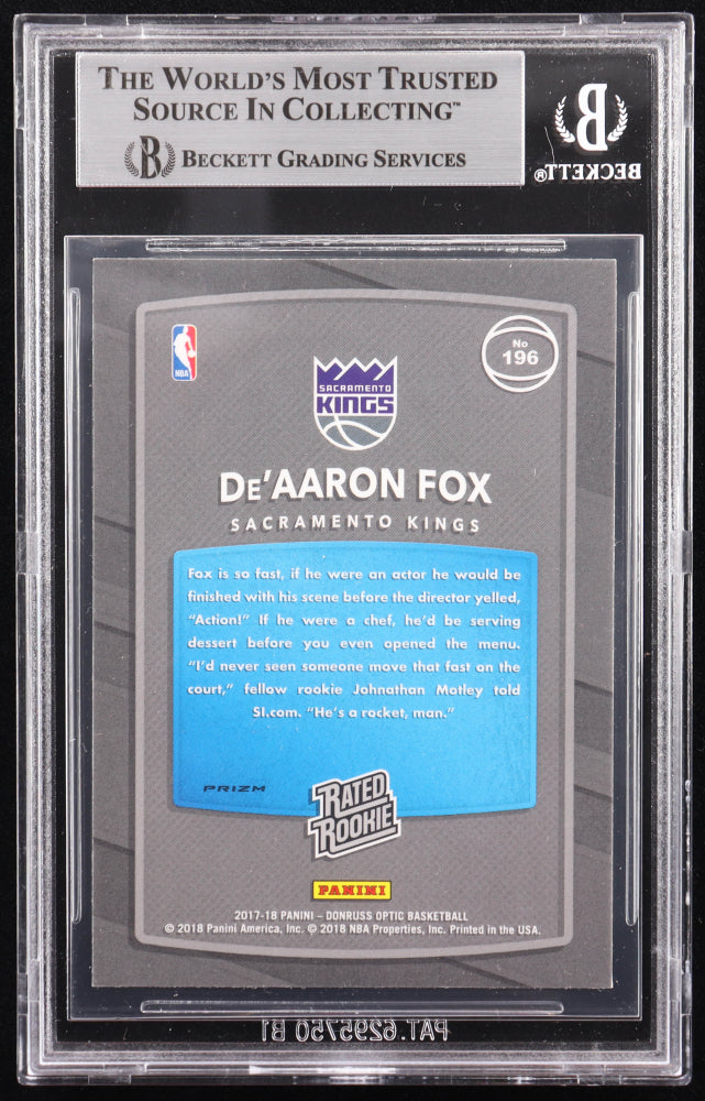 De'Aaron Fox Signed 2017-18 Donruss Optic Holo #196 RR RC (BGS)