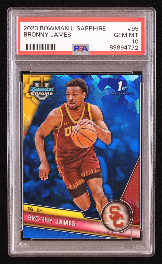 Bronny James 2023 Bowman Chrome University Sapphire #95 RC (PSA 10)