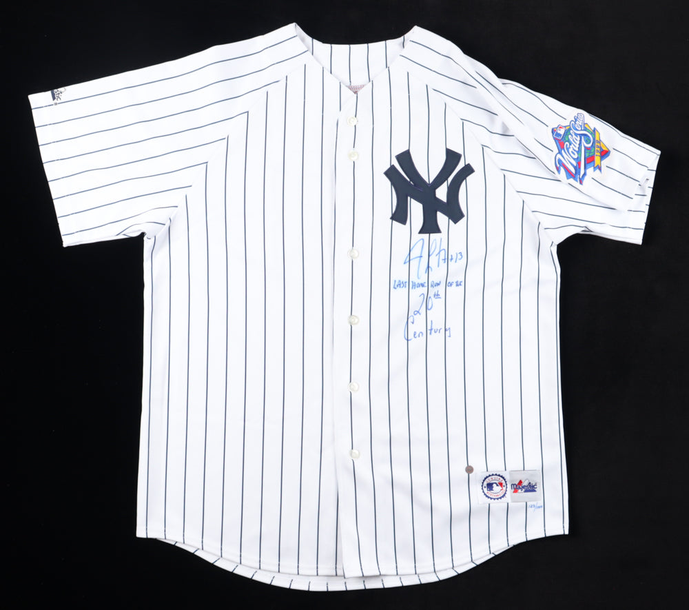 Jim Leyritz Signed Yankees Jersey With 1999 World Series Patch Inscribed 