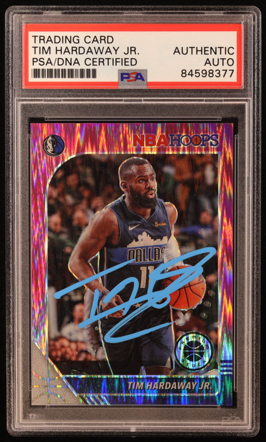 Tim Hardaway Jr. Signed 2019-20 Hoops Premium Stock Prizms Pink Flash #41 #13/25 (PSA)