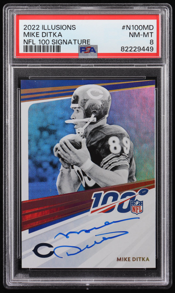 Mike Ditka 2022 Panini NFL 100 Signatures #2 (PSA 8)