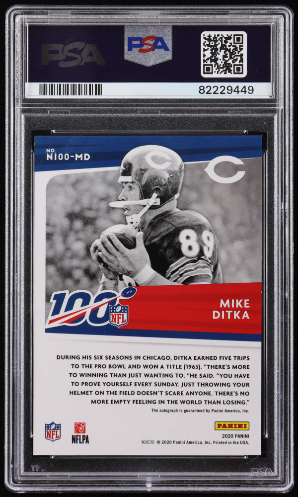 Mike Ditka 2022 Panini NFL 100 Signatures #2 (PSA 8)