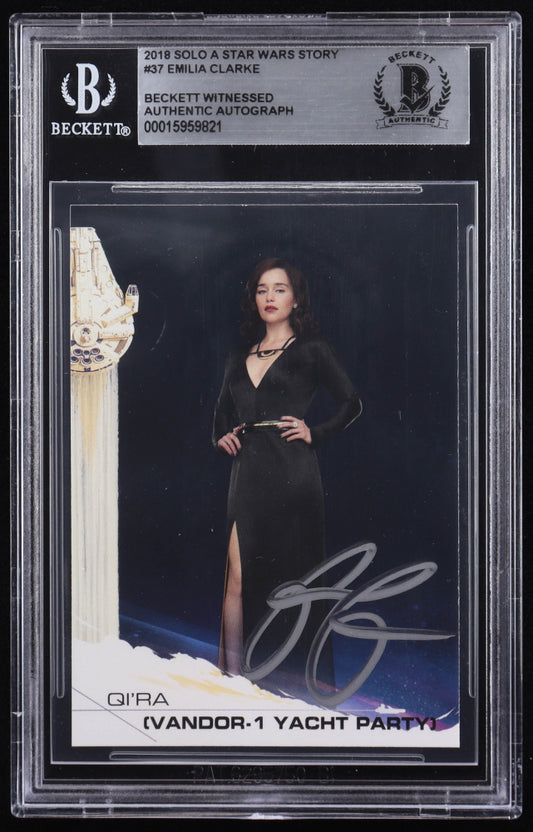 Emilia Clarke Signed 2018 Topps Solo A Star Wars Story #37 Qi-ra / Vandor-1 Yacht Party (BGS)