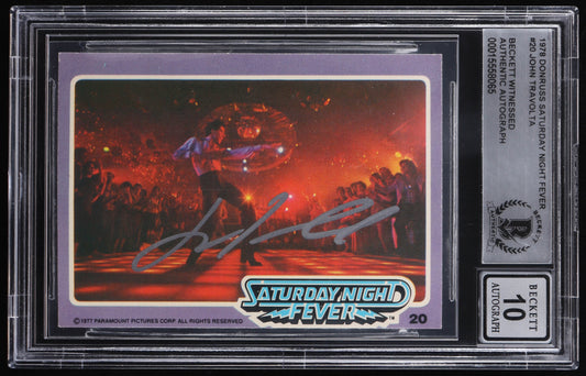 John Travolta Signed 1978 Donruss Saturday Night Fever #20 (BGS | Autograph Grade 10) Beckett Witnessed