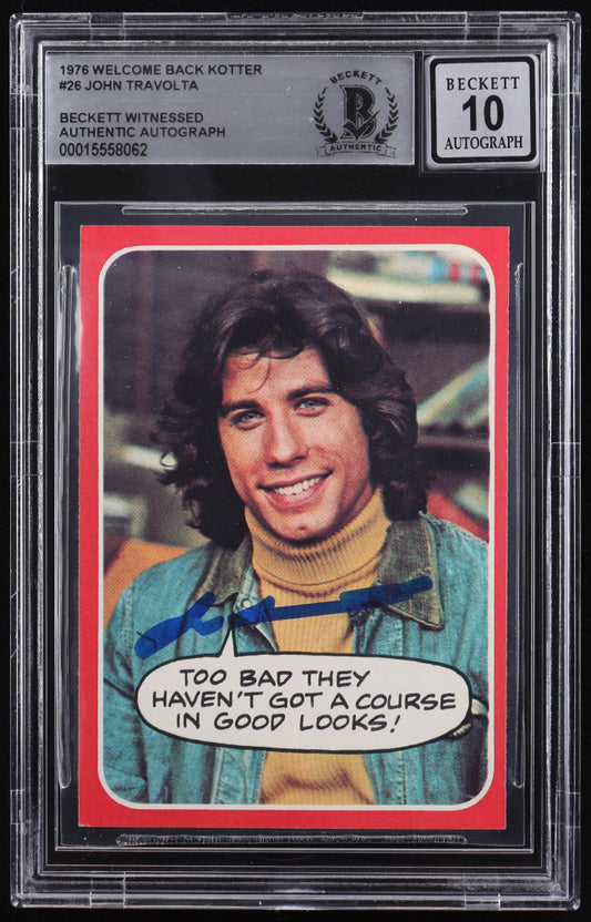 John Travolta Signed 1976 Topps Welcome Back Kotter #26 Too Bad They Haven't Got A Course In.. (BGS | Autograph Grade 10)