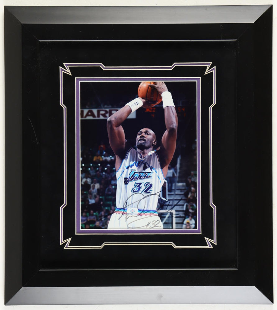 Karl Malone Signed Jazz Custom Framed Photo Display (Beckett)