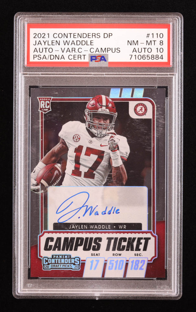 Jaylen Waddle 2021 Contenders Draft Picks Campus Ticket Autographs Variations #110 RC (PSA 8 | Autograph Grade 10)