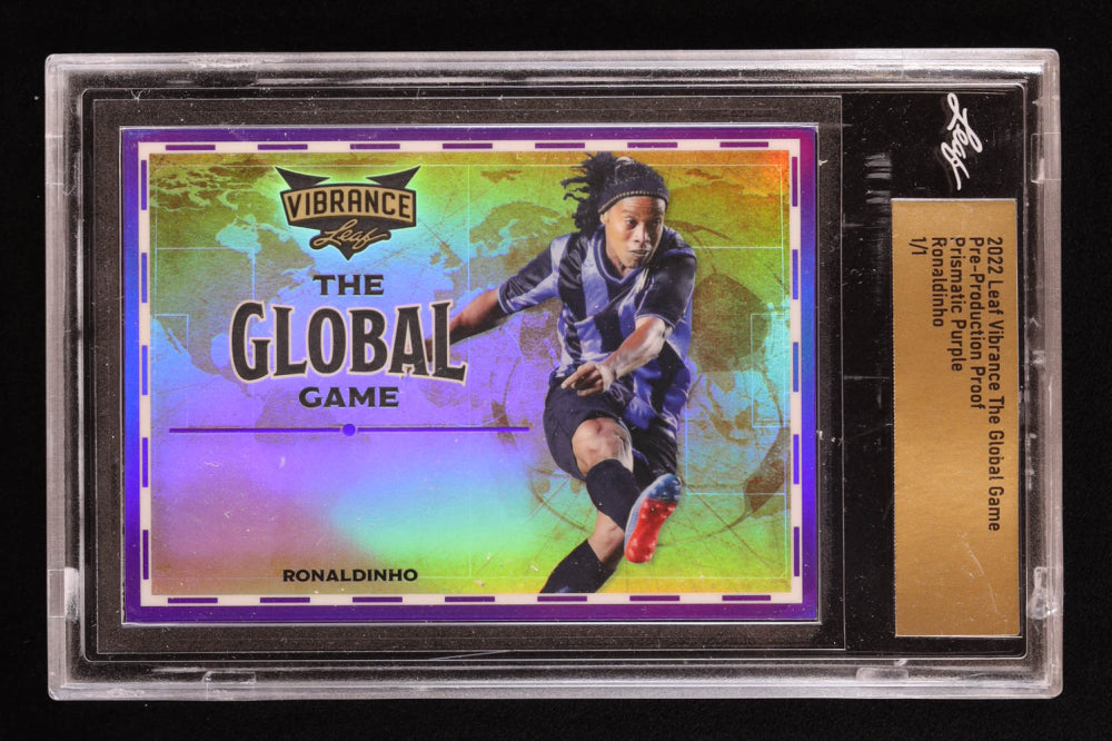 Ronaldinho 2022 Leaf Vibrance The Global Game Pre-Production Proof Prismatic Purple #1/1 (Leaf)