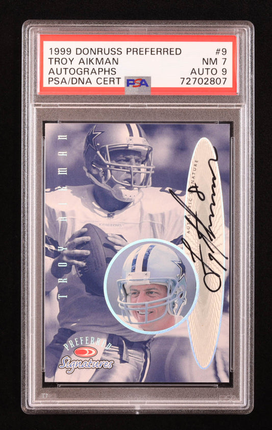 Troy Aikman 1999 Donruss Preferred QBC Autographs #9 (PSA 7 | Autograph Graded PSA 9)