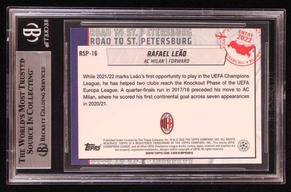 Rafael Leao Signed 2021-22 Topps UCL Road to St. Petersburg #RSP16 (BGS) Beckett Witnessed