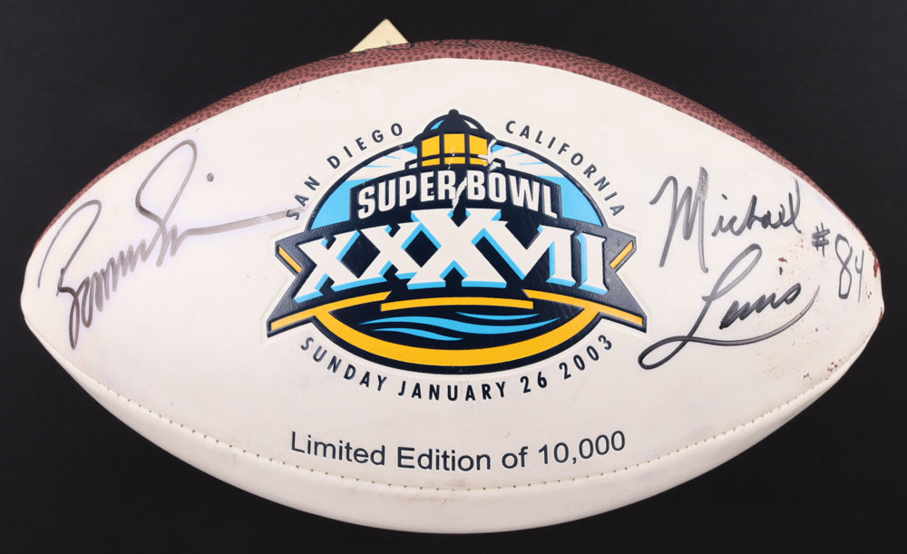 Boomer Esiason & Michael Lewis Signed LE NFL Super Bowl XXXVII Logo Football (Beckett)