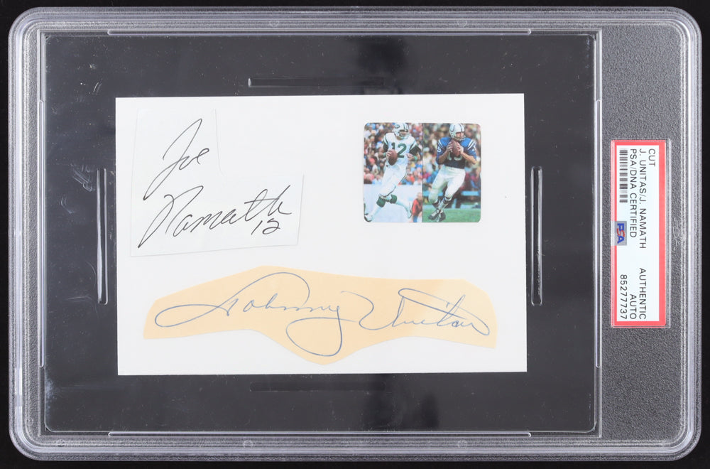 Joe Namath & Johnny Unitas Signed (2) Cut Collage (PSA)