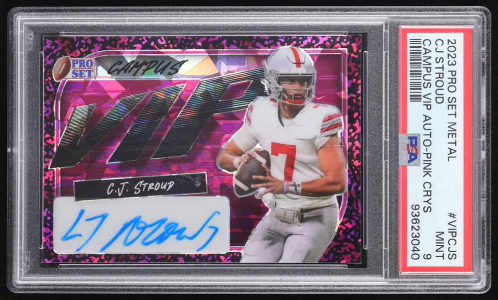 CJ Stroud 2023 Pro Set Metal Campus VIP Autographs Crystal Pink #VIPCJS RC #5/5 (PSA 9) Rookie Card | Serially Numbered #5 / 5