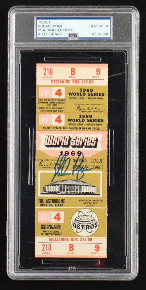 Nolan Ryan Signed 1969 World Series Astrodome Ticket (PSA | Auto 10) Autograph Graded PSA 10