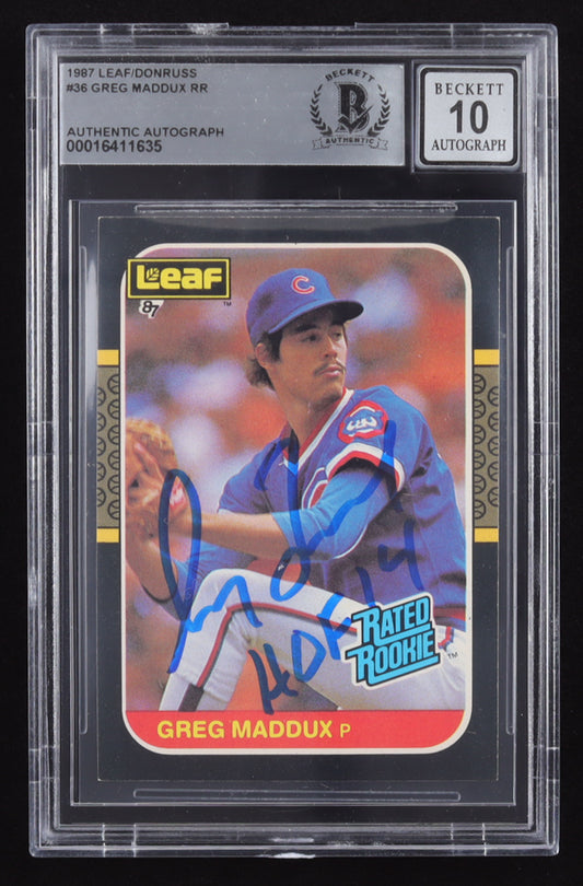 Greg Maddux Signed 1987 Donruss #36 RC Inscribed "HOF 14" (BGS | Autograph Graded BGS 10)