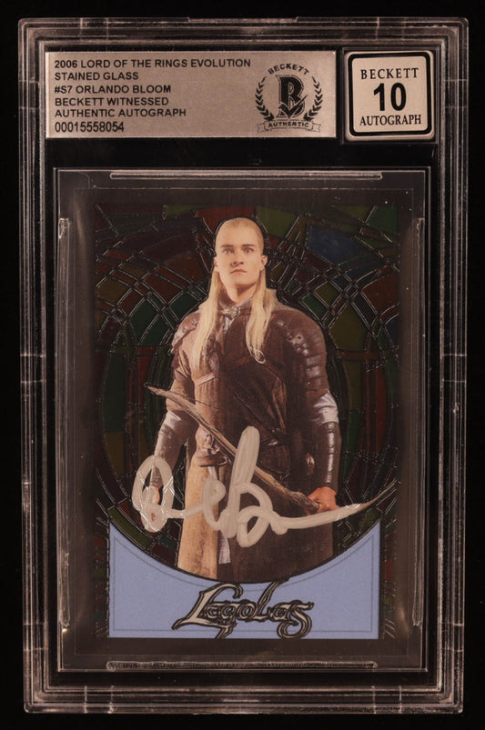 Orlando Bloom Signed 2006 Topps Lord of the Rings Evolution Stained Glass #S7 Legolas (BGS | Auto 10) Beckett Witnessed