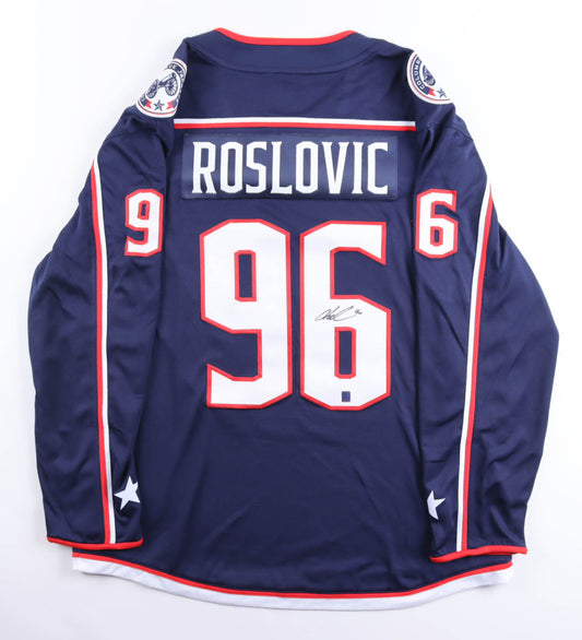 Jack Roslovic Signed Blue Jackets Jersey (DA)