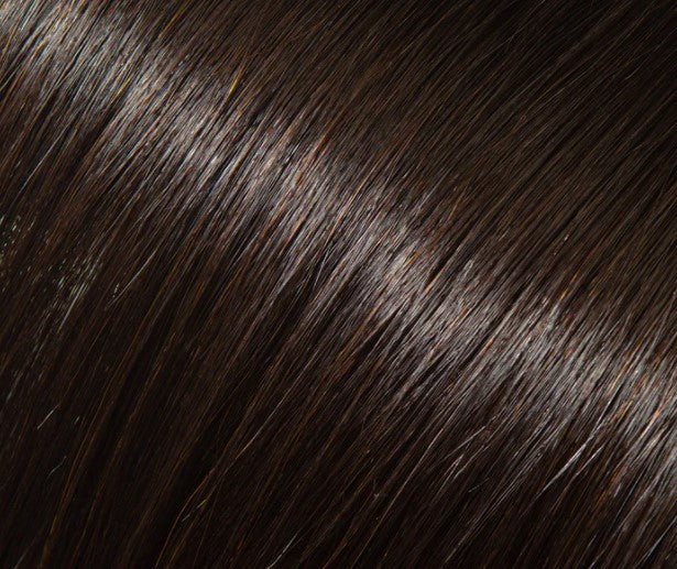 Babe 18" 100% human hair straight extension swatch in very dark espresso brown
