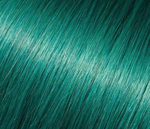 Babe 18" 100% human hair straight extension swatch in teal green