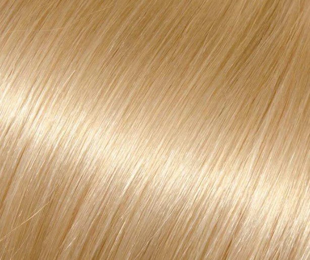 Babe 18" 100% human hair straight extension swatch in light beige blonde