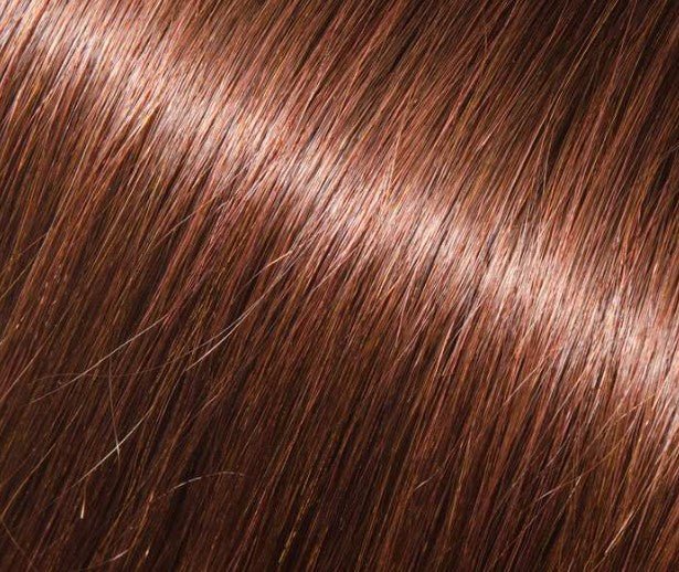 Babe 18" 100% human hair straight extension swatch in medium auburn brown