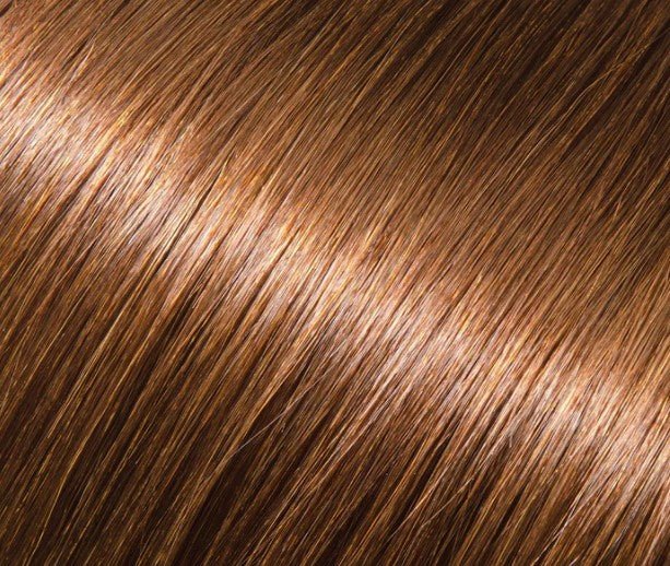 Babe 18" 100% human hair straight extension swatch in medium golden brown