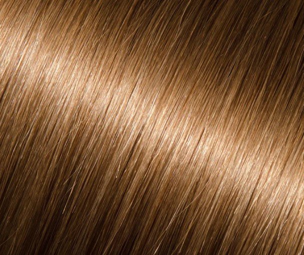 Babe 18" 100% human hair straight extension swatch in medium chestnut brown