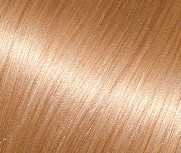 Babe 18" 100% human hair straight extension swatch in light warm golden blonde