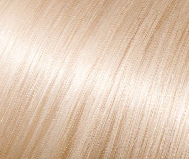 Babe 18" 100% human hair straight extension swatch in platinum blonde