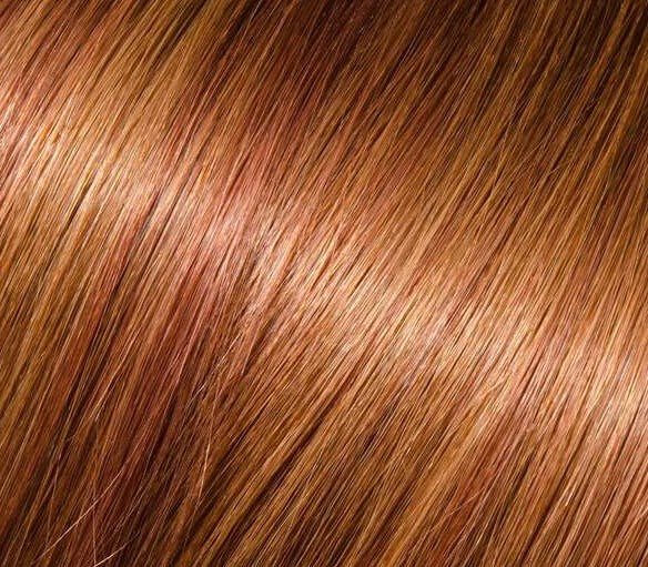 Babe 18" 100% human hair straight extension swatch in copper ginger