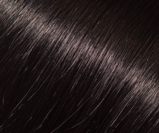 Babe 18" 100% human hair straight extension swatch in near-black dark brown