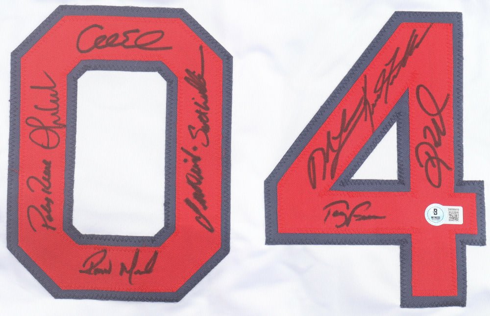"2004 World Series Champions" Jersey Signed By (10) With Orlando Cabrera, Pokey Reese, Keith Foulke, Terry Francona...