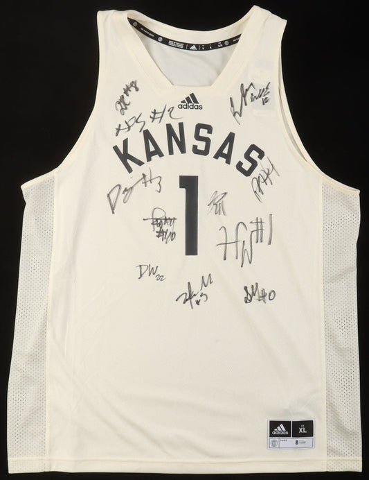 2025 Kansas Jayhawks Team-Signed Jersey by (12) With Dajuan Harris Jr., Zeke Mayo, K. J. Adams, Aj Storr (Beckett) - Price Is Right Miami