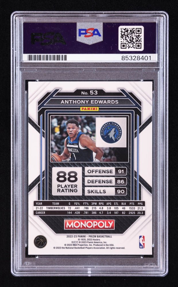 Anthony Edwards Signed 2022-23 Panini Prizm Monopoly #53 (PSA), Sports Card